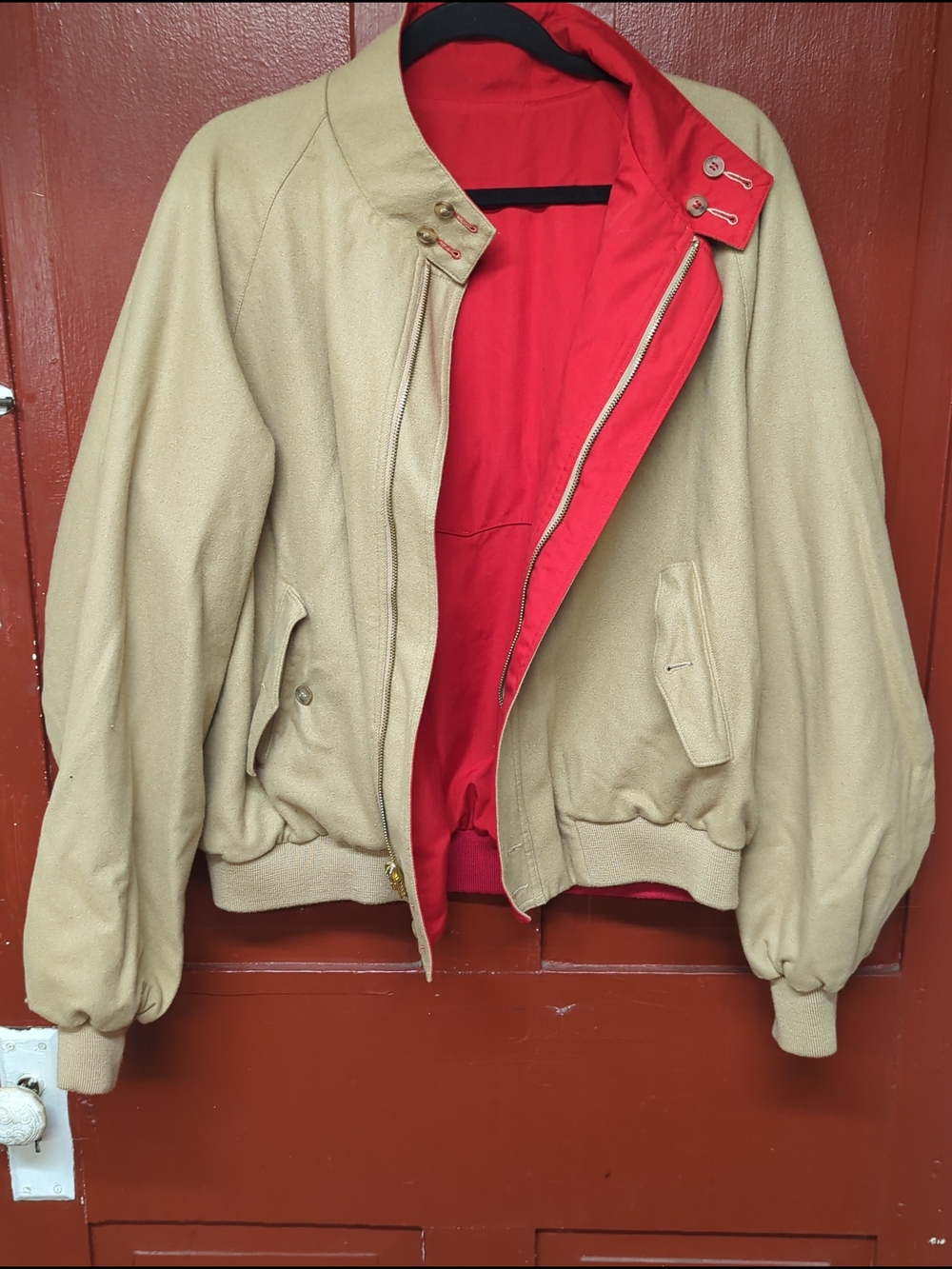 Men's Baracuta Tan And Red Reversible Bomber Jacket
